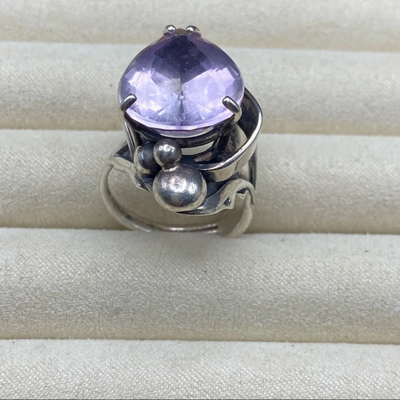 Sterling Silver Large Purple Sapphire Stone Statement Ring - Picture 4 of 17